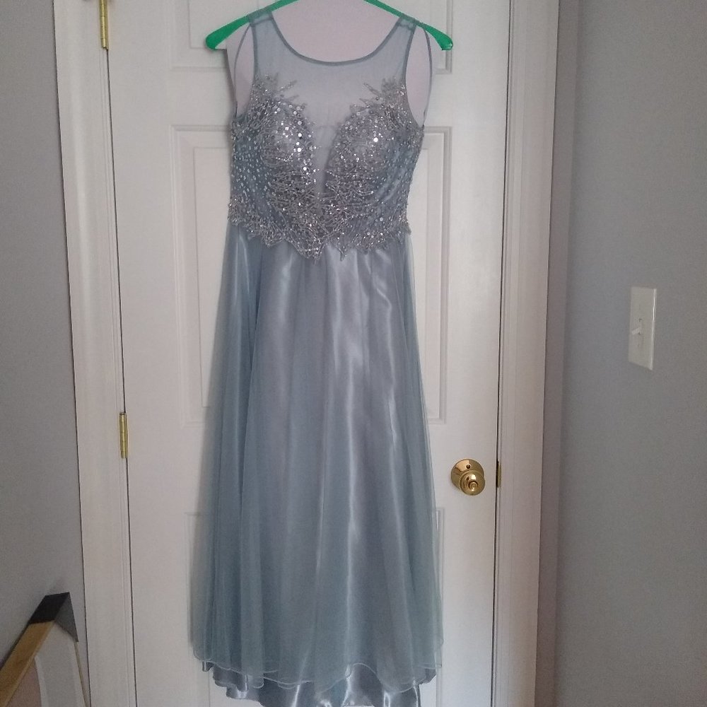 Pale Blue Sequined Prom Dress